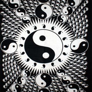 Black Floating Yin Yang Symbol Tapestry Wall Art